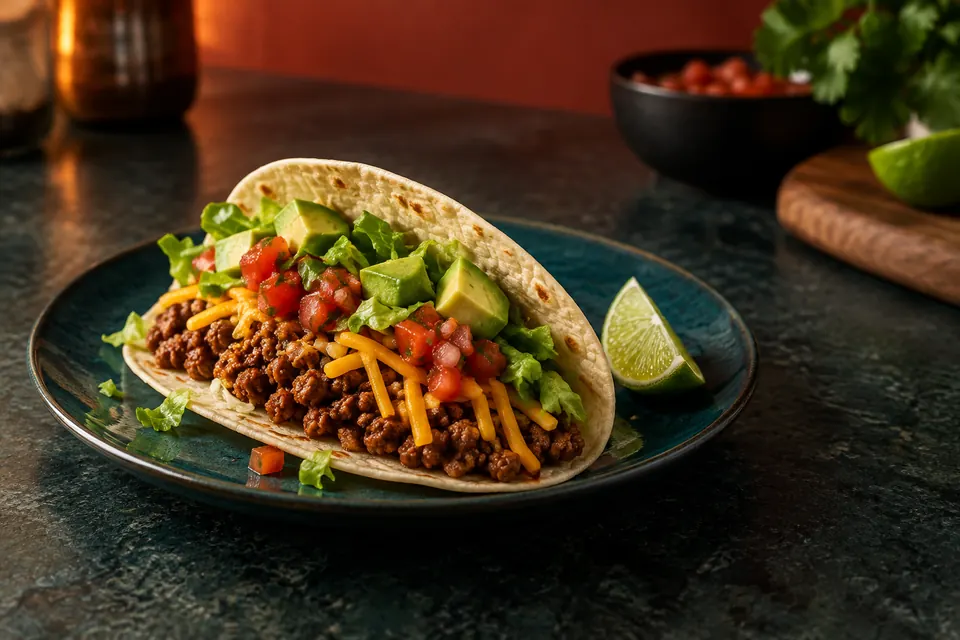 刚组装好的软皮牛肉 Taco